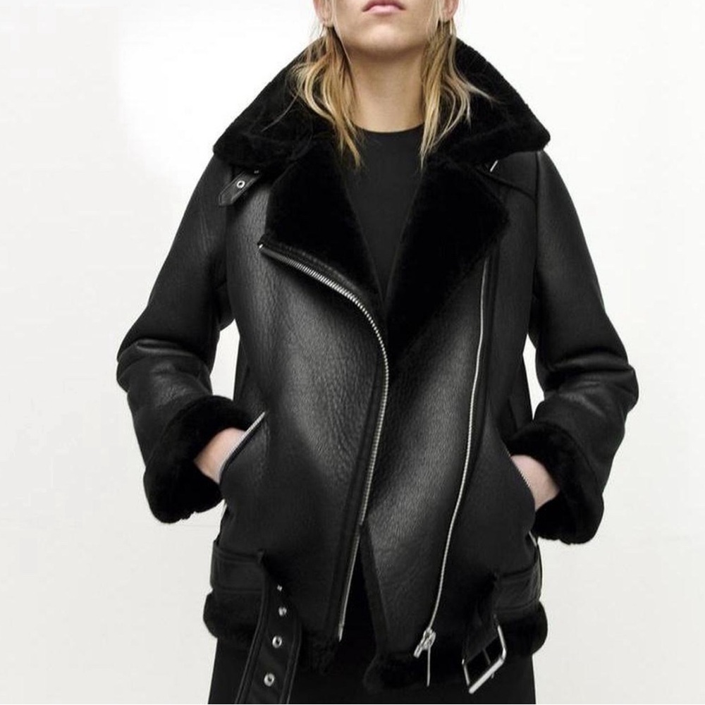 Zara (S) Women’s Shearling Aviator Jacket  (Belt Missing)